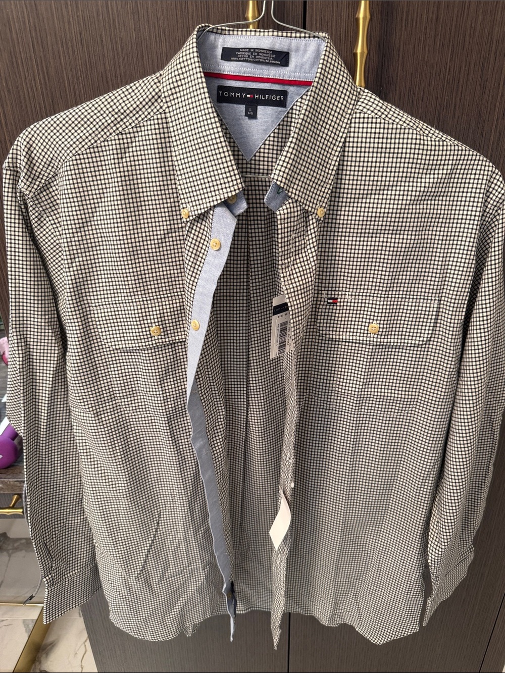 Tommy Hilfiger Men’s Black & White Micro-Check Button-Down Shirt NWT
